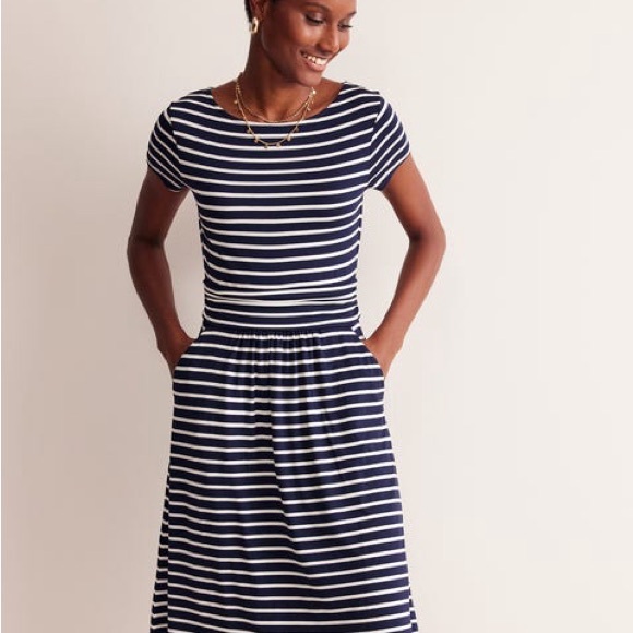 Amelie Jersey Dress by Boden
Navy, Ivory Stripe Size US 10. NWT - Picture 4 of 6